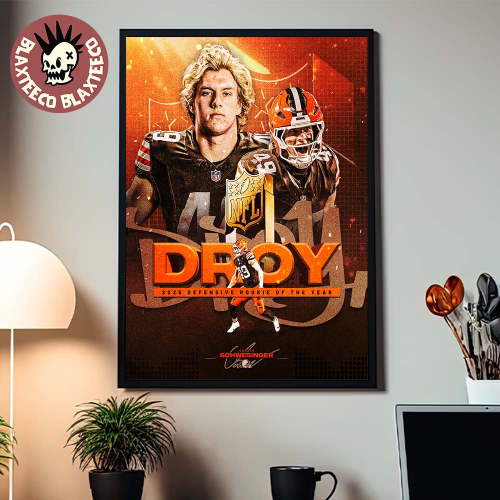 Carson Schwesinger Cleveland Browns NFL 2025 Defensive Rookie Of The Year Poster Canvas