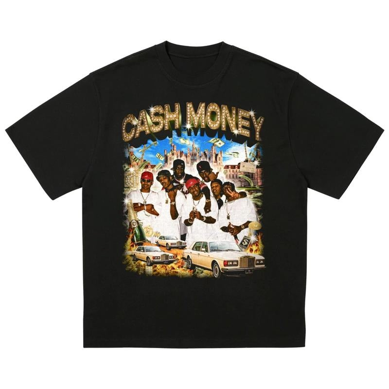 Cash Money Vintage Rap Streetwear Hip Hop Band 90S Y2K Y2K Music Fan Short Sleeve Shirt Classic Cotton Fabric Menswear T-Shirts
