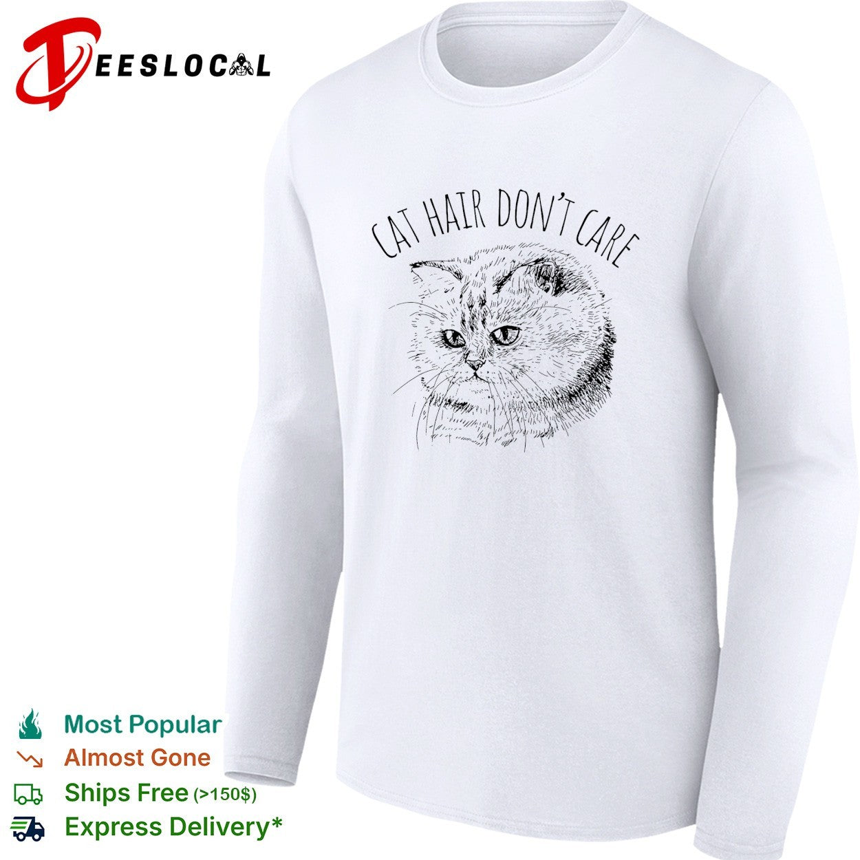 Cat hair don’t care grumpy cat sketch minimalist art shirt