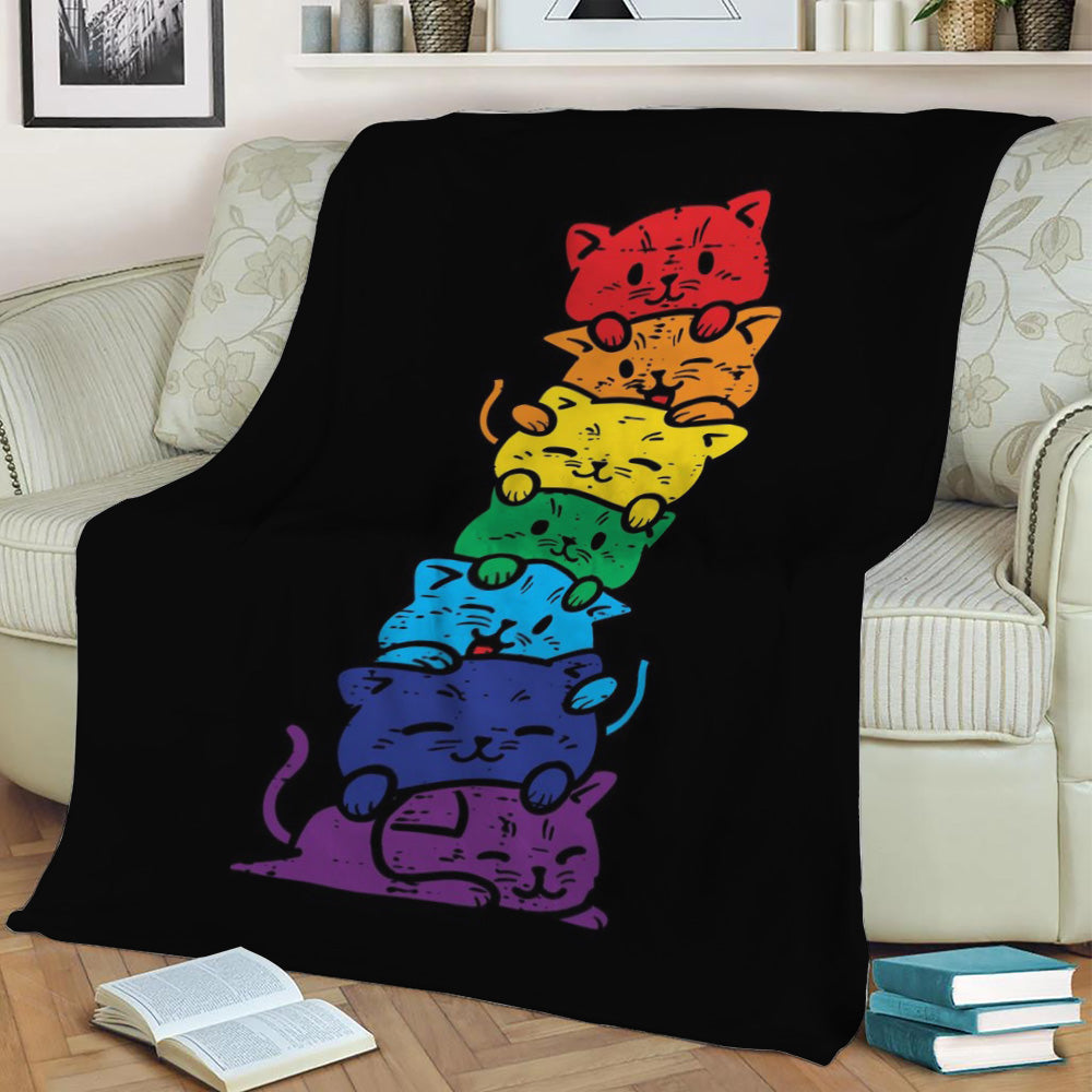 Cat Stack LGBT Pride Fleece Throw Blanket