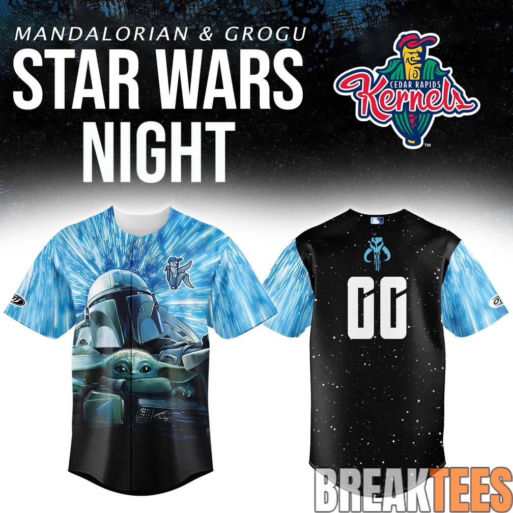 Cedar Rapids Kernels x Star Wars Night Mandalorian Grogu Custom Baseball Jersey