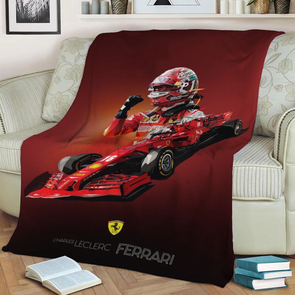 Charles Leclerc Low Poly Fleece Throw Blanket