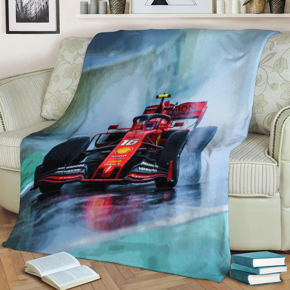 Charles Leclerc racing Fleece Throw Blanket