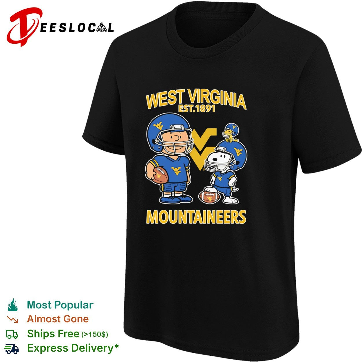Charlie Brown and Snoopy West Virginia Mountaineers est 1891 Peanuts NCAA shirt