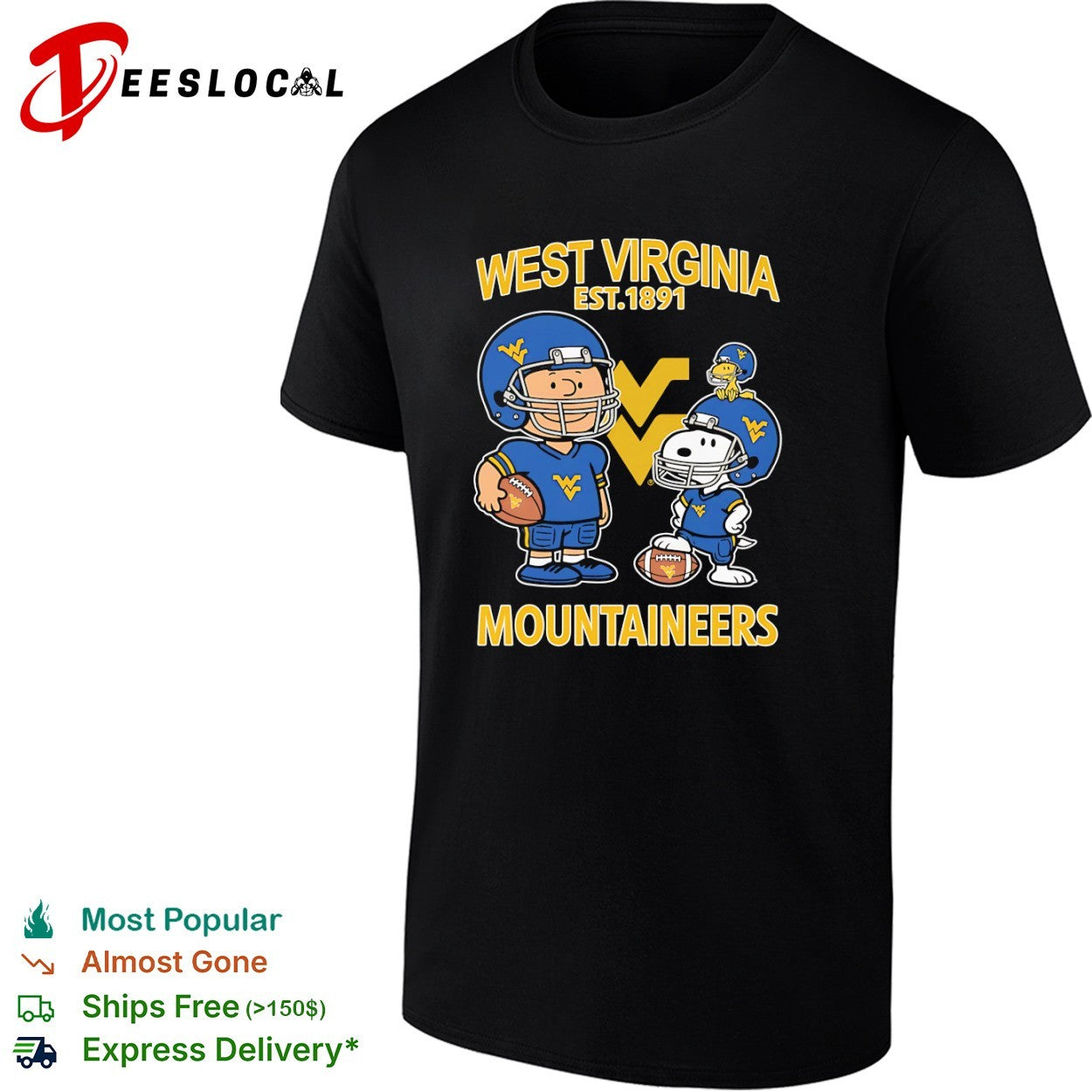 Charlie Brown and Snoopy West Virginia Mountaineers est 1891 Peanuts NCAA shirt