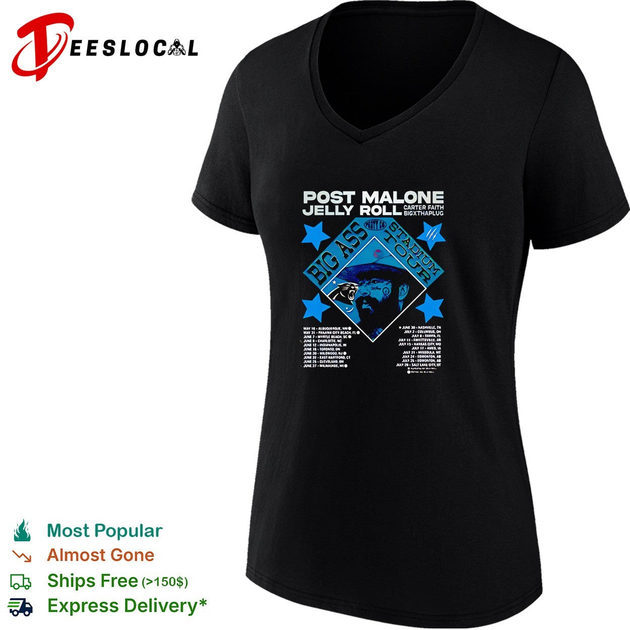 Charlotte Panthers x Post Malone Jelly Roll Big Ass Stadium Tour 2026 shirt