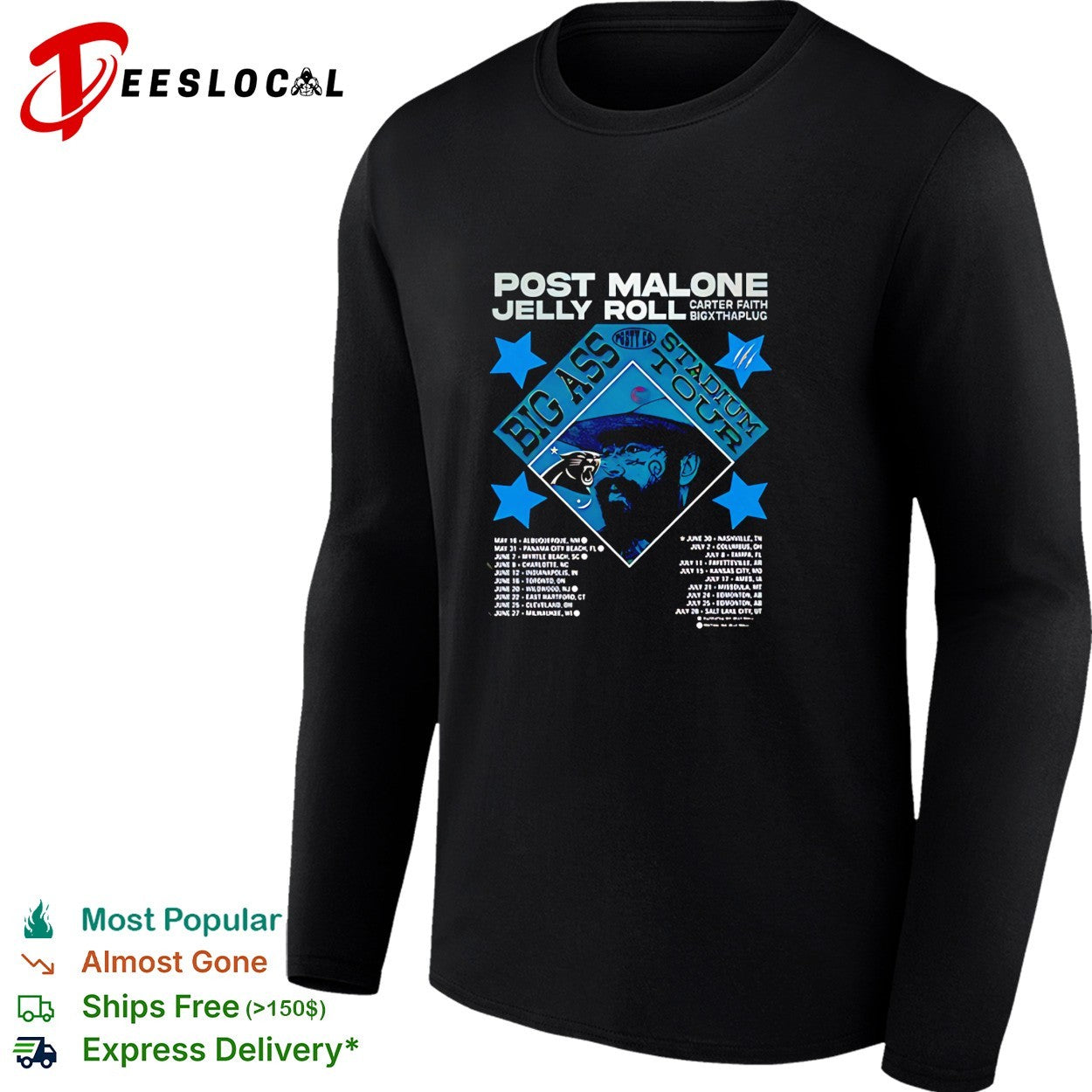 Charlotte Panthers x Post Malone Jelly Roll Big Ass Stadium Tour 2026 shirt