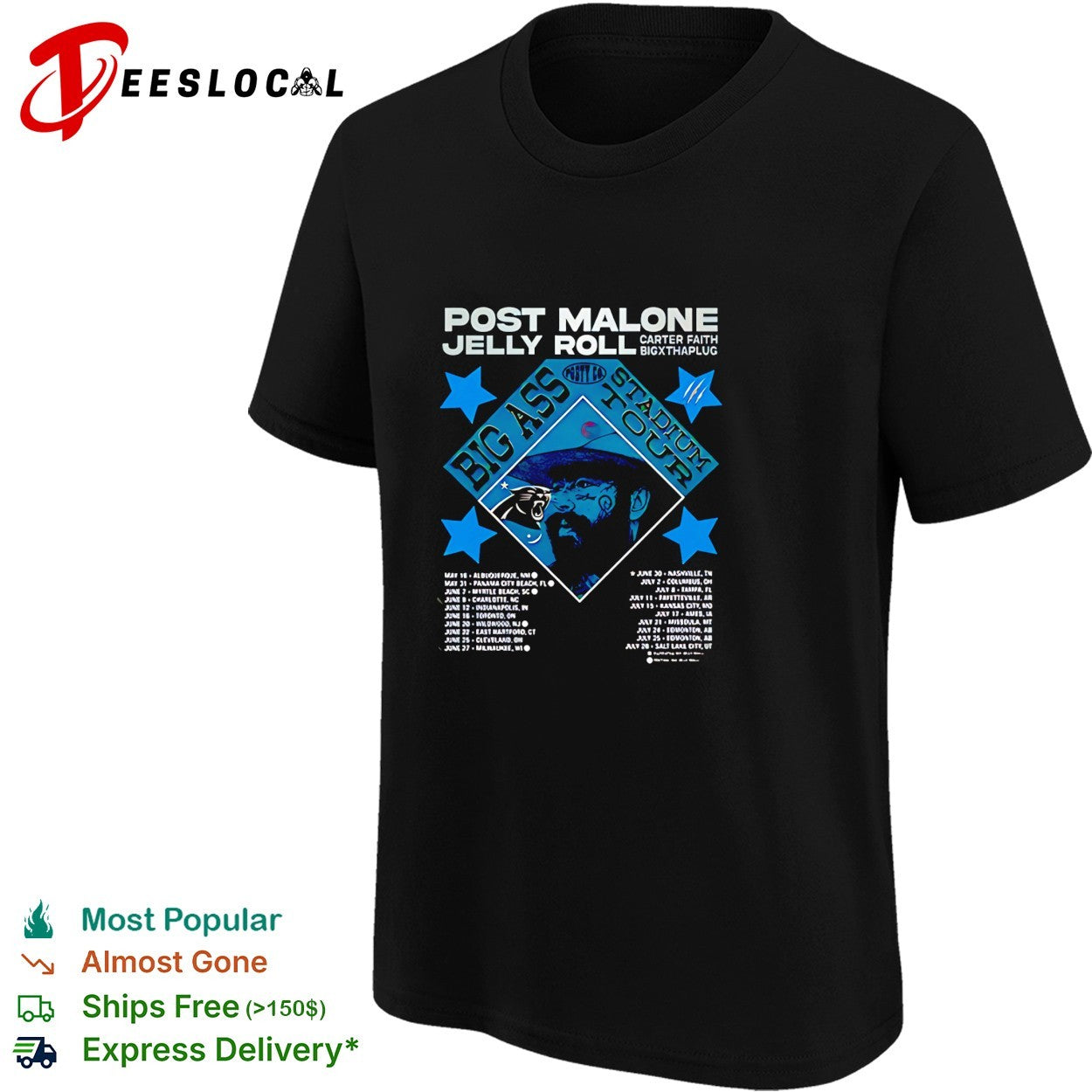 Charlotte Panthers x Post Malone Jelly Roll Big Ass Stadium Tour 2026 shirt