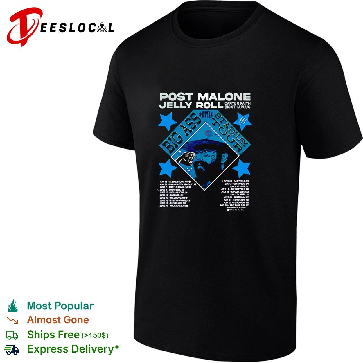 Charlotte Panthers x Post Malone Jelly Roll Big Ass Stadium Tour 2026 shirt