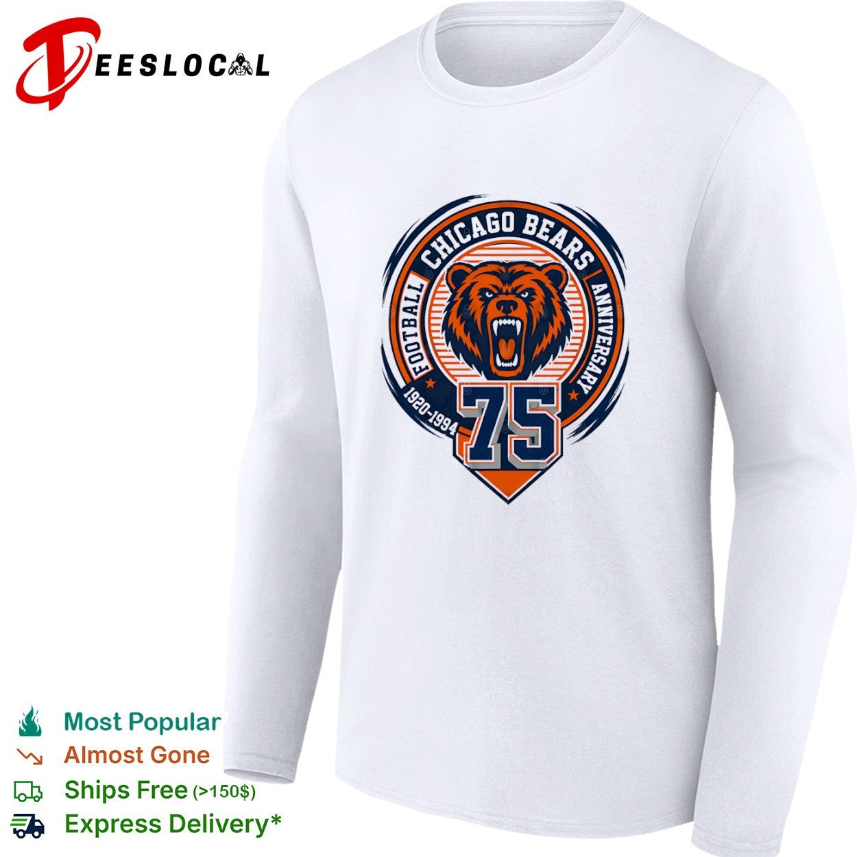 Chicago Bears Football 75 Anniversary 1920 1994 Logo Emblem Team shirt