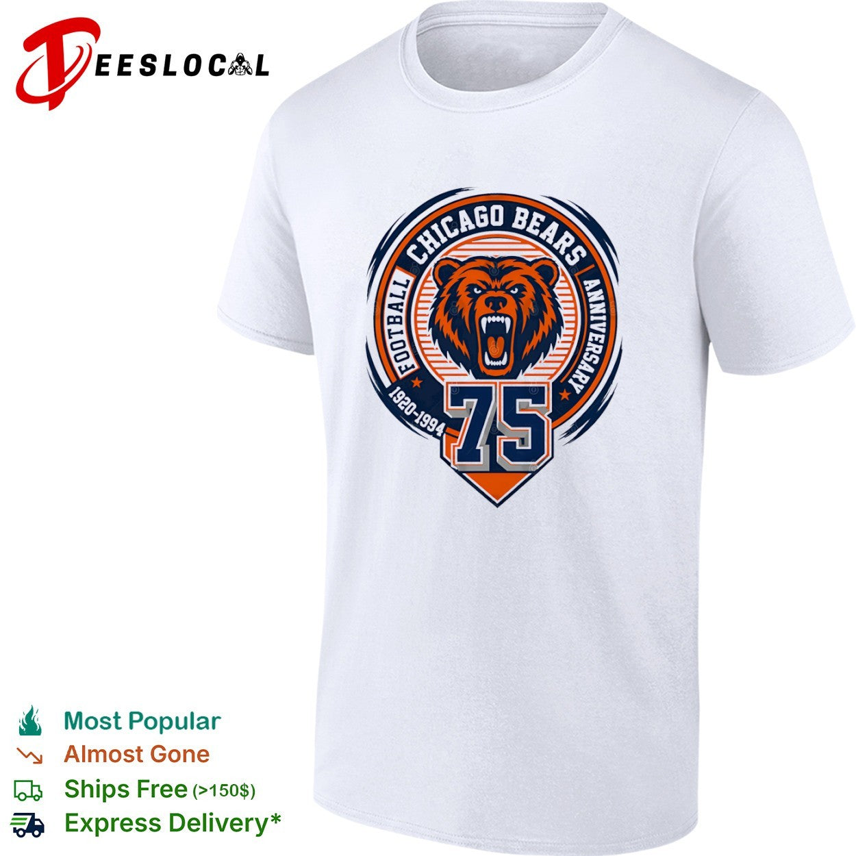 Chicago Bears Football 75 Anniversary 1920 1994 NFL Logo Team shirt