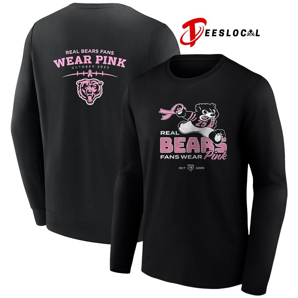 Chicago Bears real Bears fans wear pink cancer awareness mascot shirt