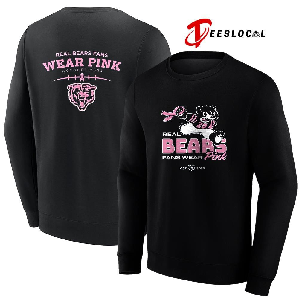 Chicago Bears real Bears fans wear pink cancer awareness mascot shirt