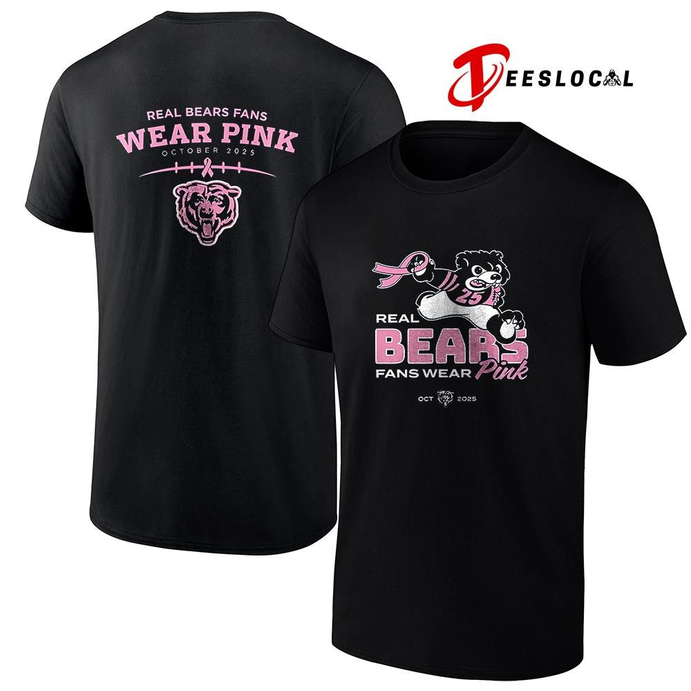 Chicago Bears real Bears fans wear pink cancer awareness mascot shirt