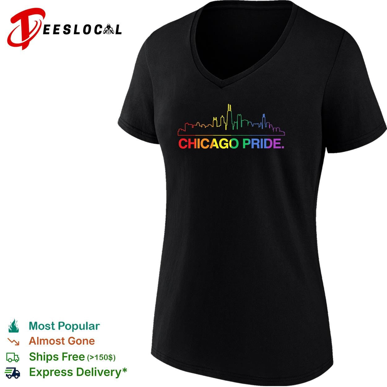 Chicago Pride rainbow skyline LGBTQ graphic shirt