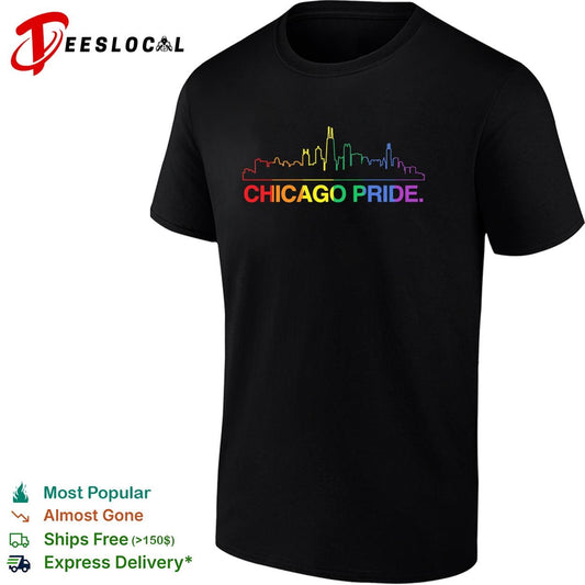 Chicago Pride rainbow skyline LGBTQ graphic shirt