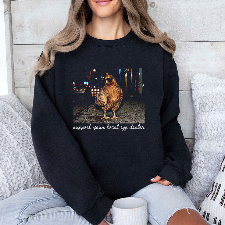 Chicken Drinking Iced Coffee Support Your Local Egg Dealer T Shirt