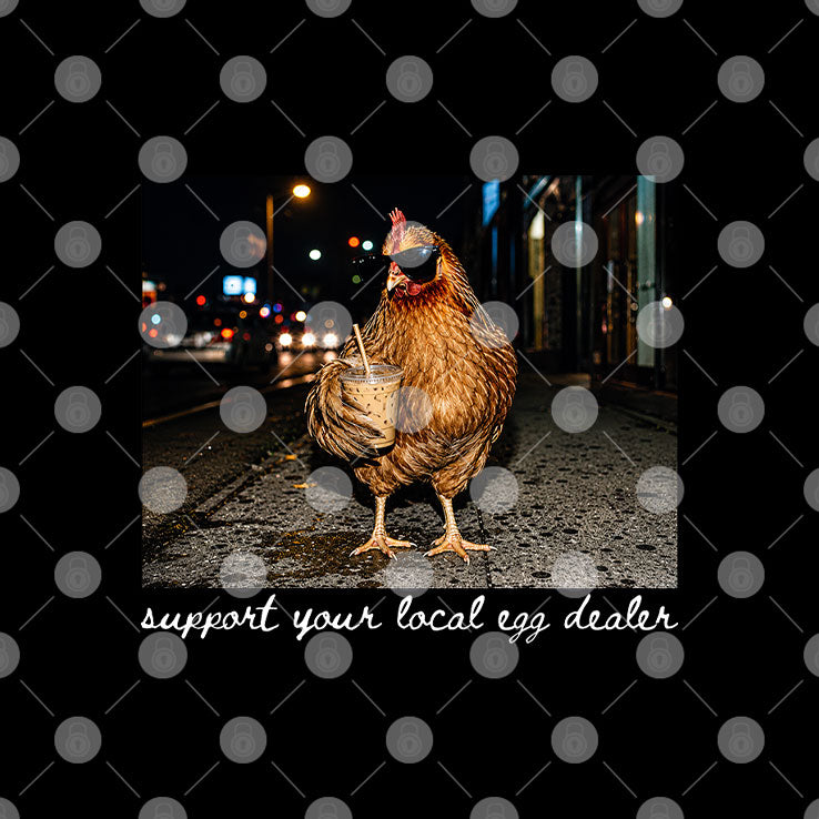 Chicken Drinking Iced Coffee Support Your Local Egg Dealer T Shirt
