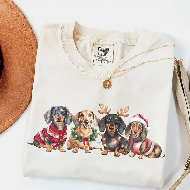 Dachshund Comfort Colors Shirt Xmas Dog Owner Shirt Doxie Mom Shirt Dog Lover Funny Cozy Winter T-Shirts