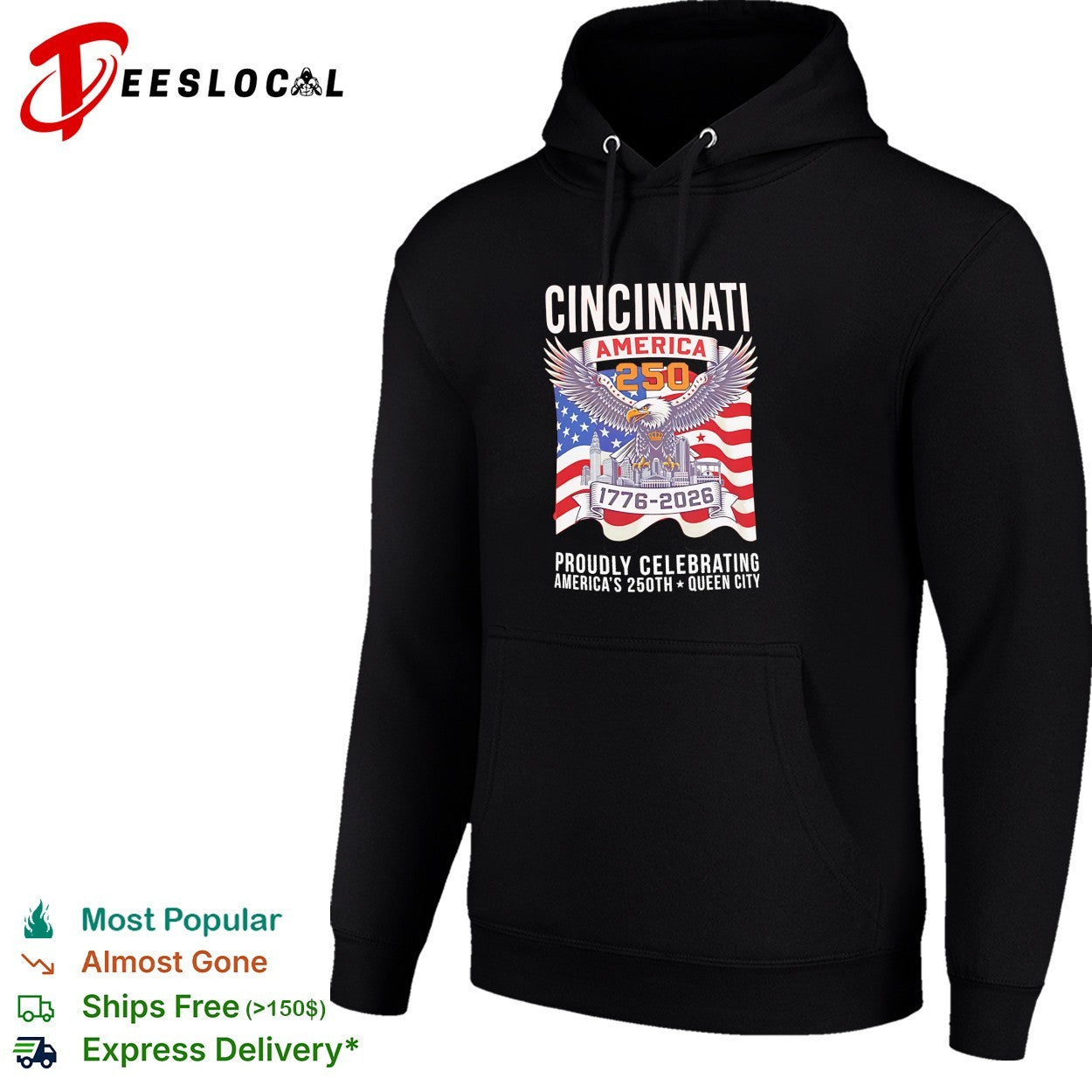 Cincinnati America 250 1776-2026 proudly celebrating Queen City eagle flag art shirt
