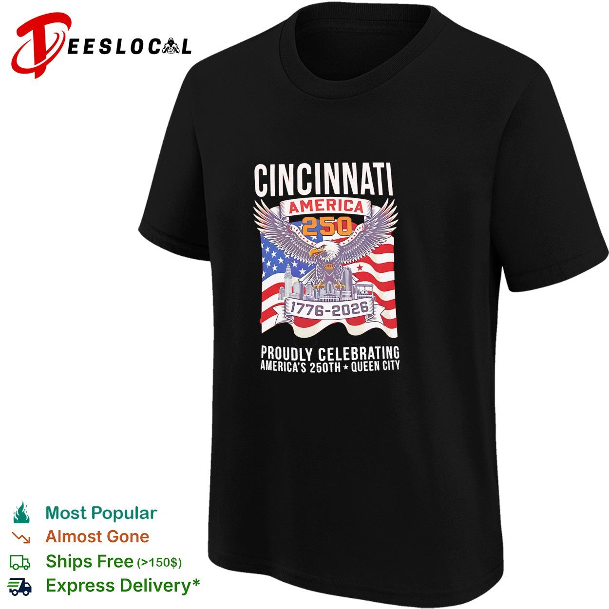 Cincinnati America 250 1776-2026 proudly celebrating Queen City eagle flag art shirt