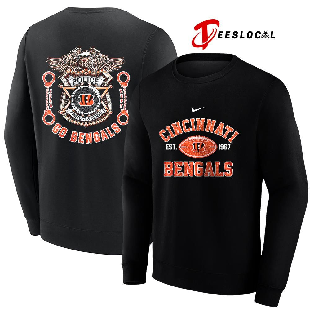Cincinnati Bengals law enforcement tribute protect and serve logo shirt