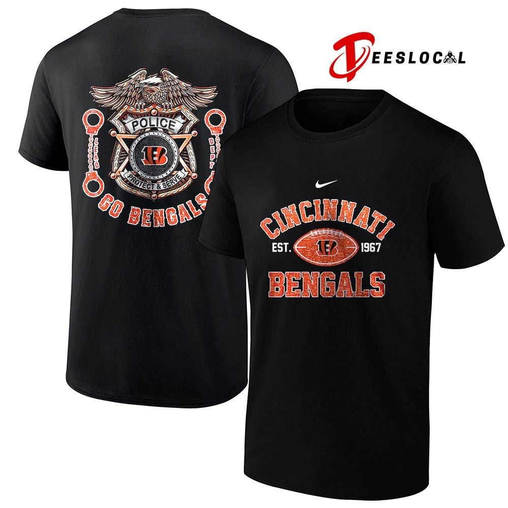 Cincinnati Bengals law enforcement tribute protect and serve logo shirt