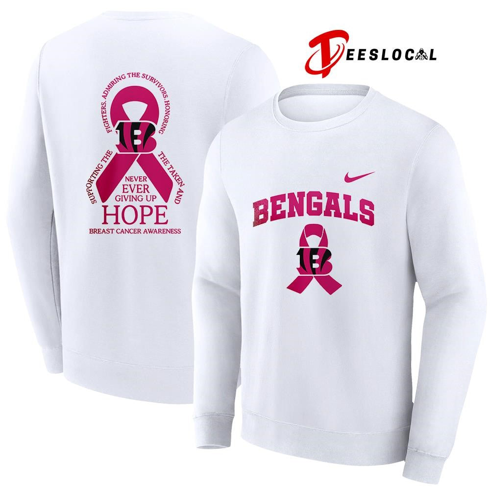 Cincinnati Bengals never ever giving up hope breast cancer awareness shirt