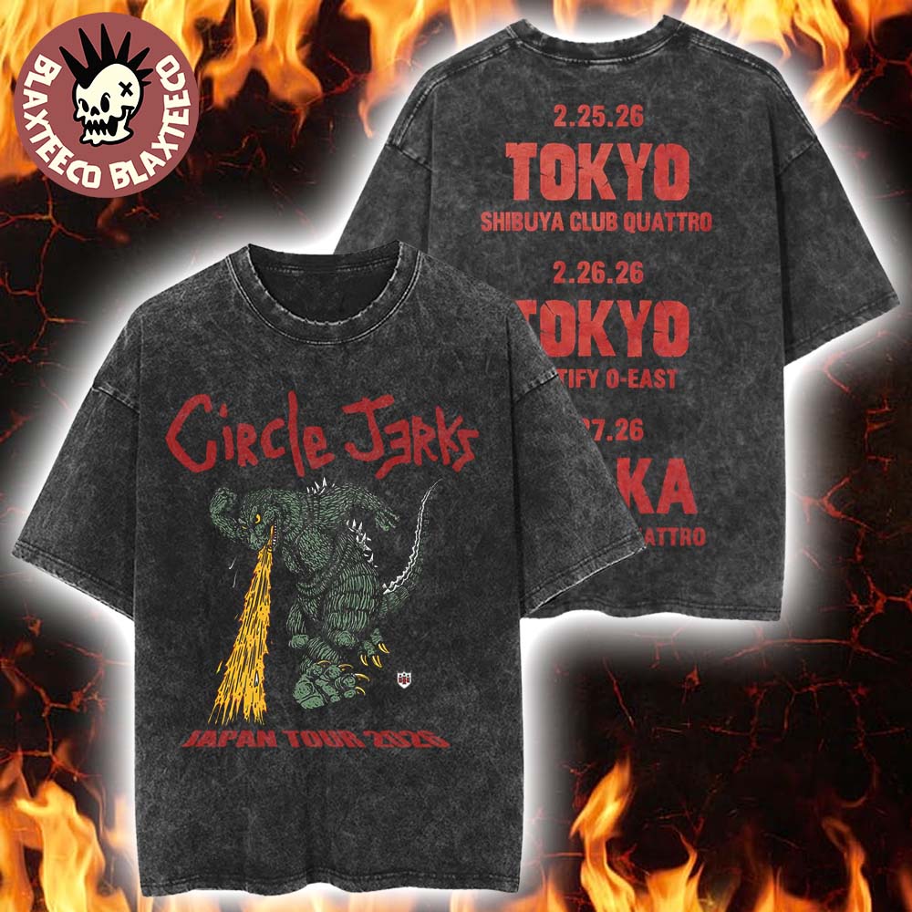 Circle Jerks Japan Tour 2026 Merch Godzilla With Dates Vintage Washed T-Shirt