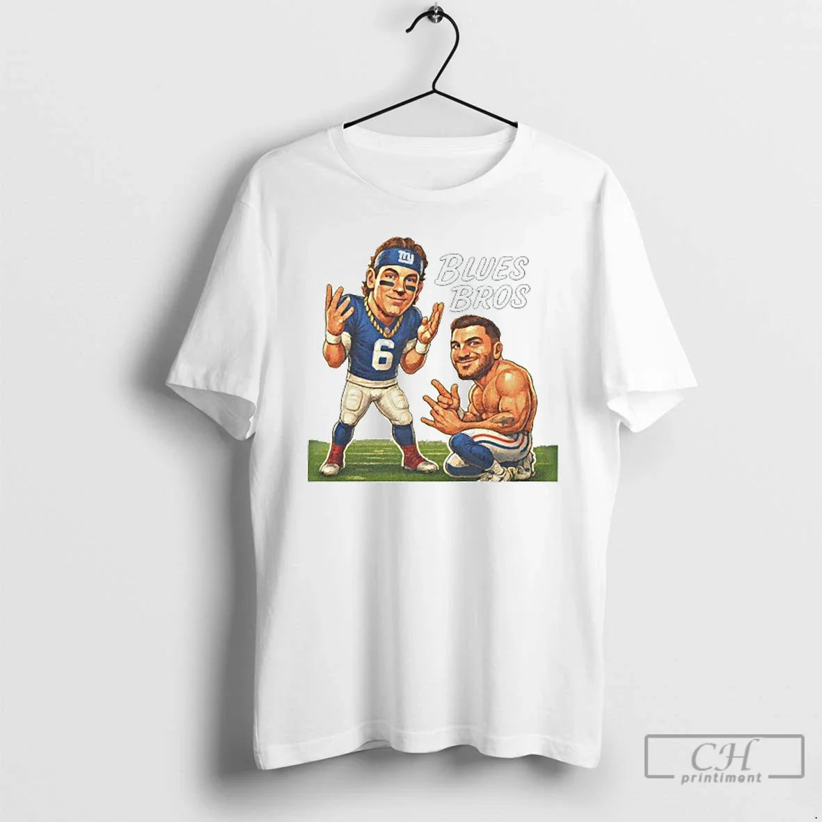 Classic Blues Bros Jaxson Dart And Cam Skattebo New York Giants Mens White Tee