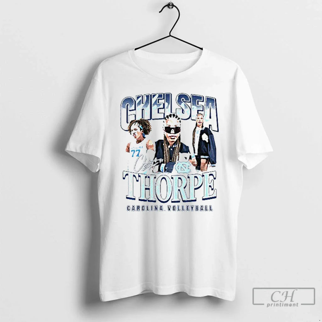 Classic Chelsea Thorpe North Carolina Tar Heels Womens Volleyball Graphic Mens White Tee T Shirts