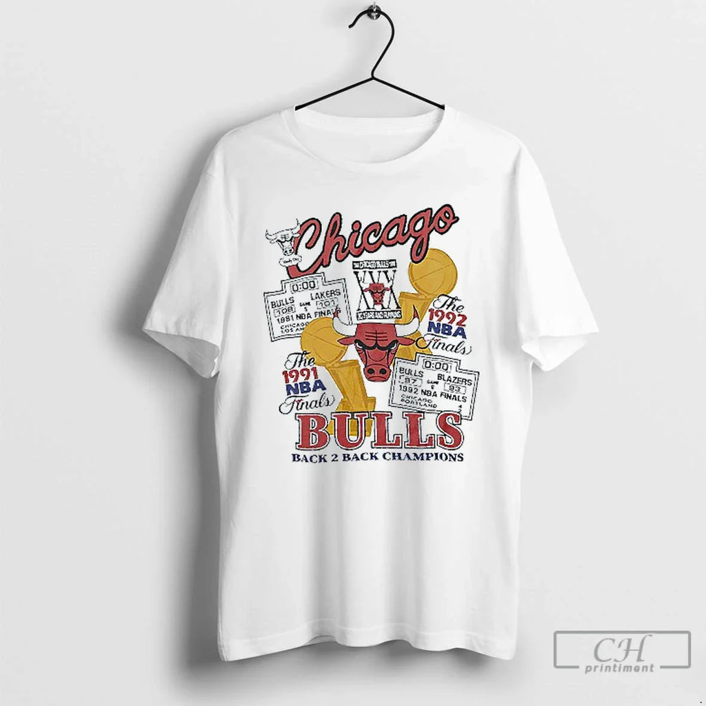 Classic Chicago Bulls Nba Champions Back 2 Back Champions 1991 1992 Mens White Tee