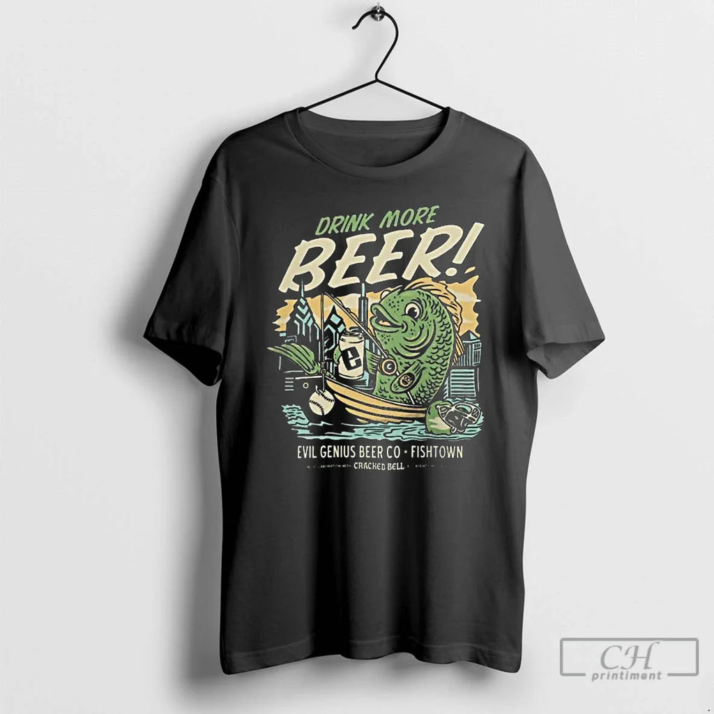 Classic Cracked Bell X Evil Genius Drink More Beer Fishing Long Sleve T Shirts