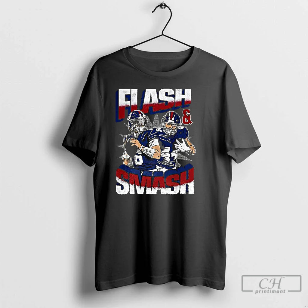 Classic Flash And Smash Jaxson Dart And Cam Skattebo New York Giants T Shirts