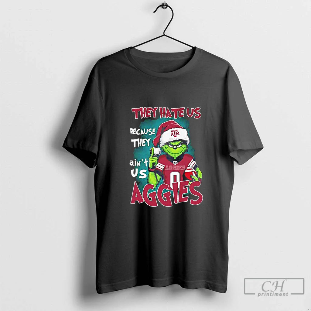 Classic Grinch They Hate Us Because They Aint Us Texas Am Aggies Christmas Blackshirt