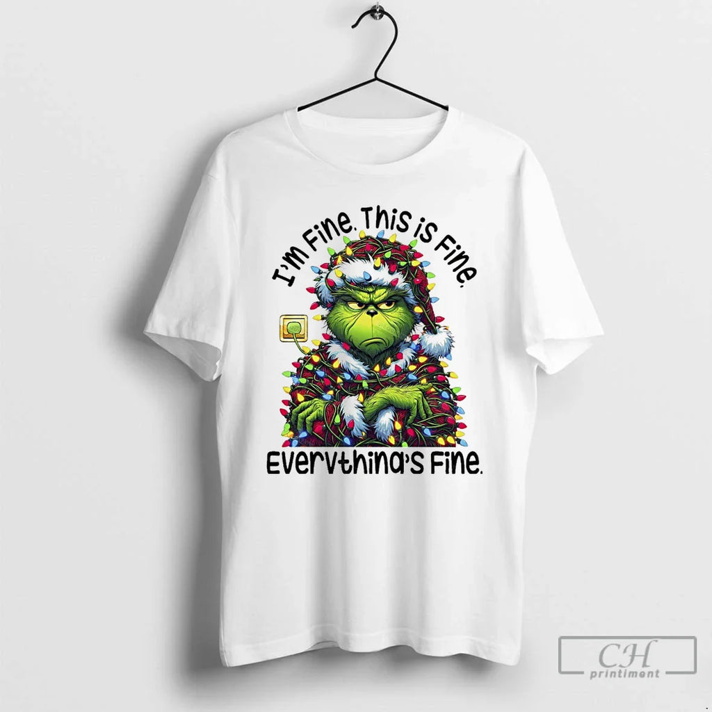 Classic Grinchmas Lights Sarcastic Im Fine This Is Fine Everythings Fine Christmas White T Shirts