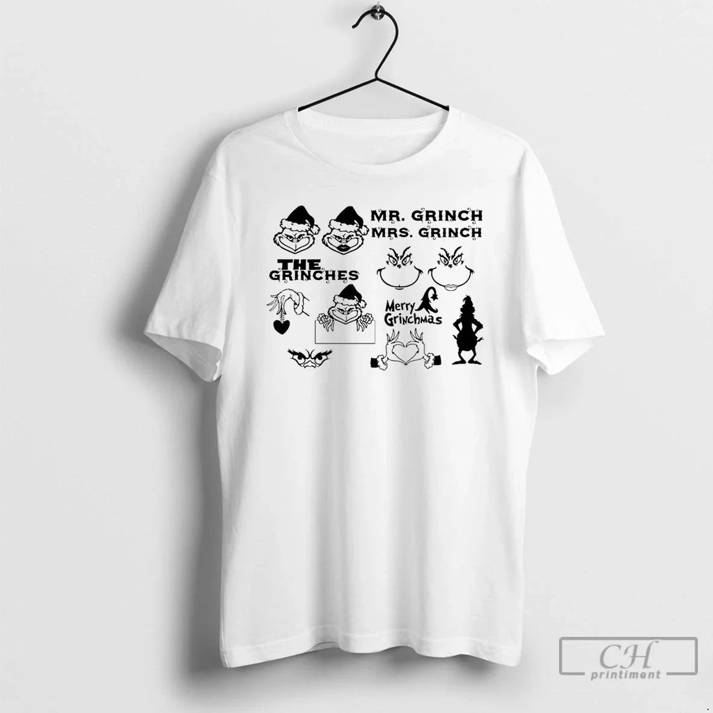 Classic Grinchy Mr Mrs Festive Grinchmas Christmas White T Shirts