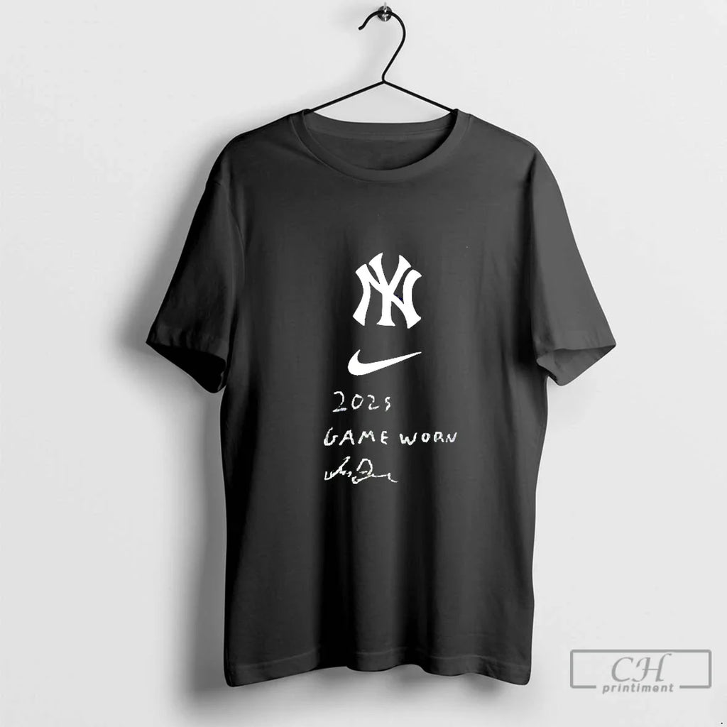 Classic Jjaewwys New York Yankees Indigo Diaz 2025 Game Worn Signature Blackshirt T Shirts