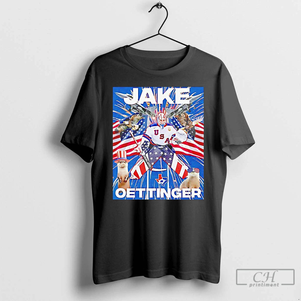 Classic Jake Oettinger American Flag Eagle Fireworks Patriotic T Shirts