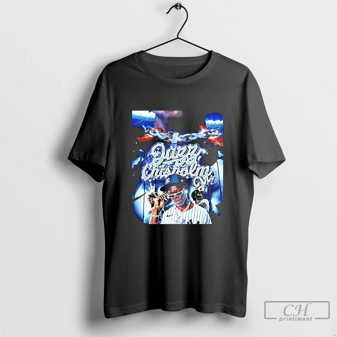 Classic Jazz Chisholm Jr New York Yankees Player Diamond Chain Blackshirt T Shirts