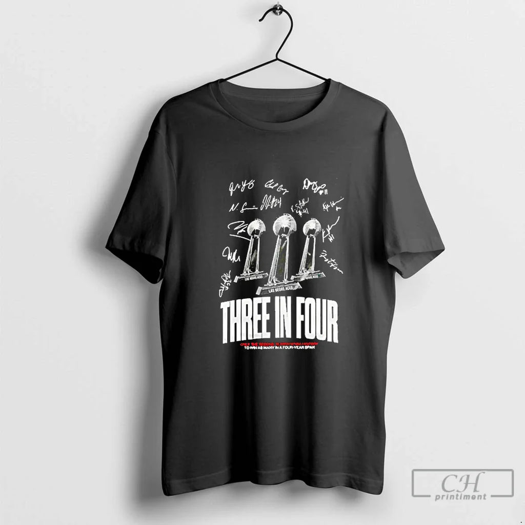 Classic Las Vegas Aces 2025 Wnba Champions Three In Four Signatures Blackshirt T Shirts