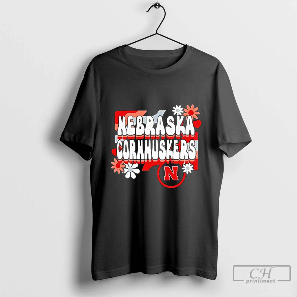 Classic Nebraska Cornhuskers Retro Flower Blackshirt T Shirts