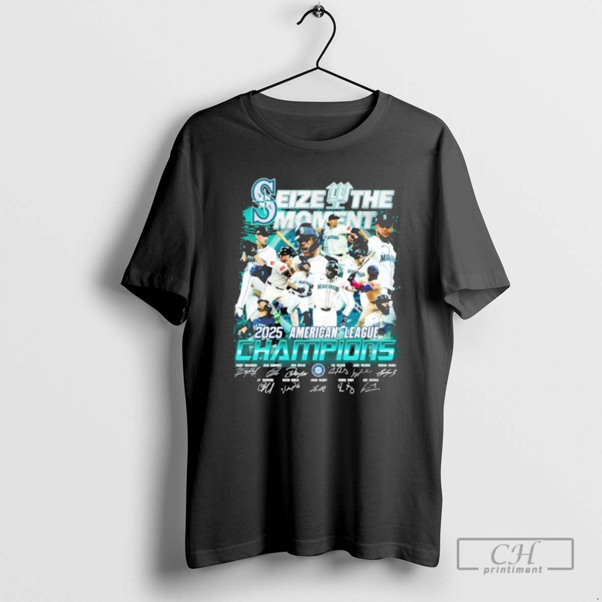 Classic Seattle Mariners Seize The Moment 2025 American League Champions Signatures Shirt Sweater