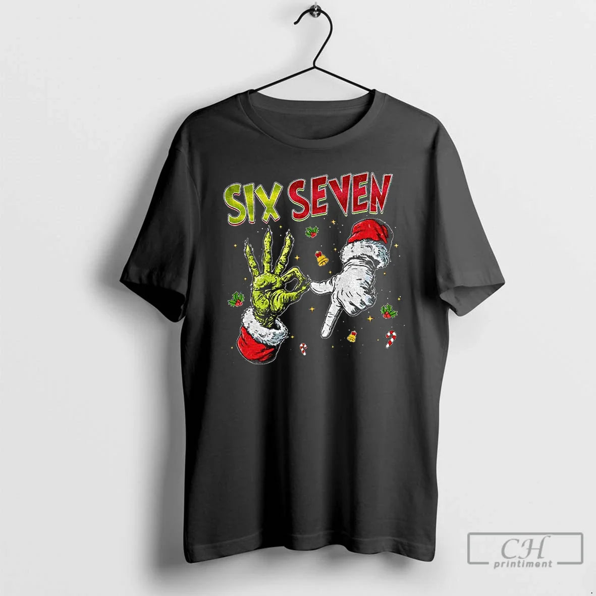 Classic Six Seven 6 7 Floral Santa Hat Viral Joke Christmas T Shirts