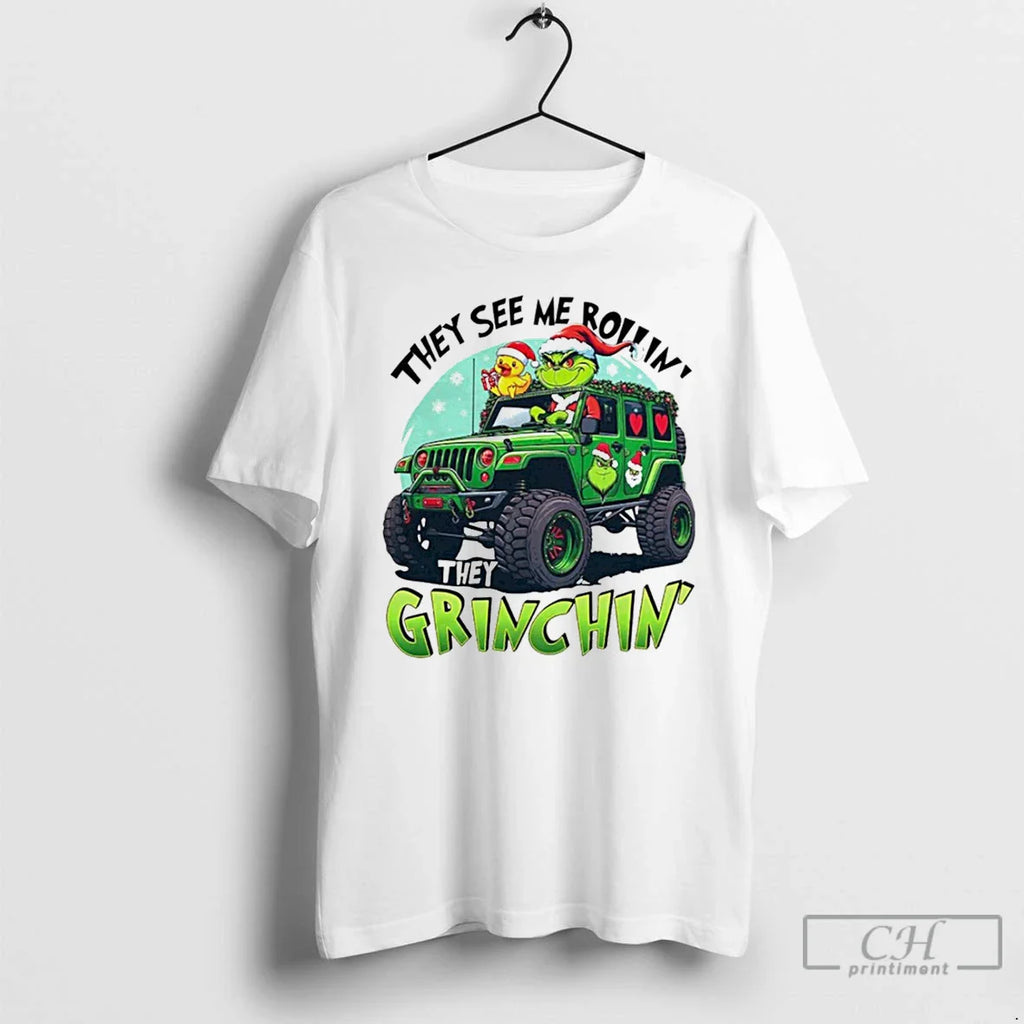 Classic They See Me Rollin They Grinchin Christmas White T Shirts