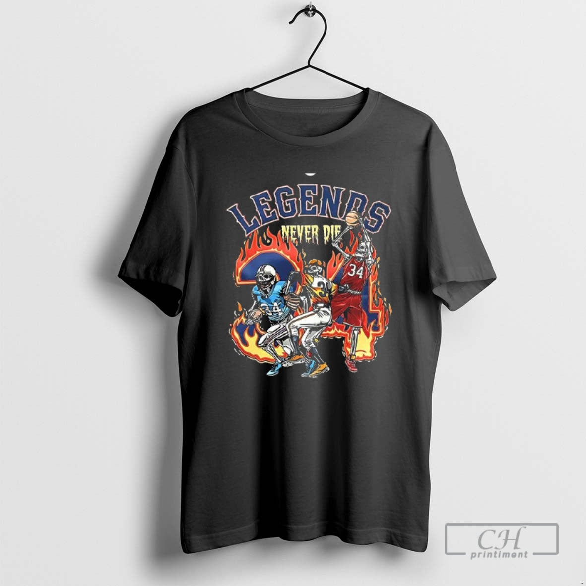 Classic Top Skeleton Football Player Number 34 Legends Never Die Shirt Sweater