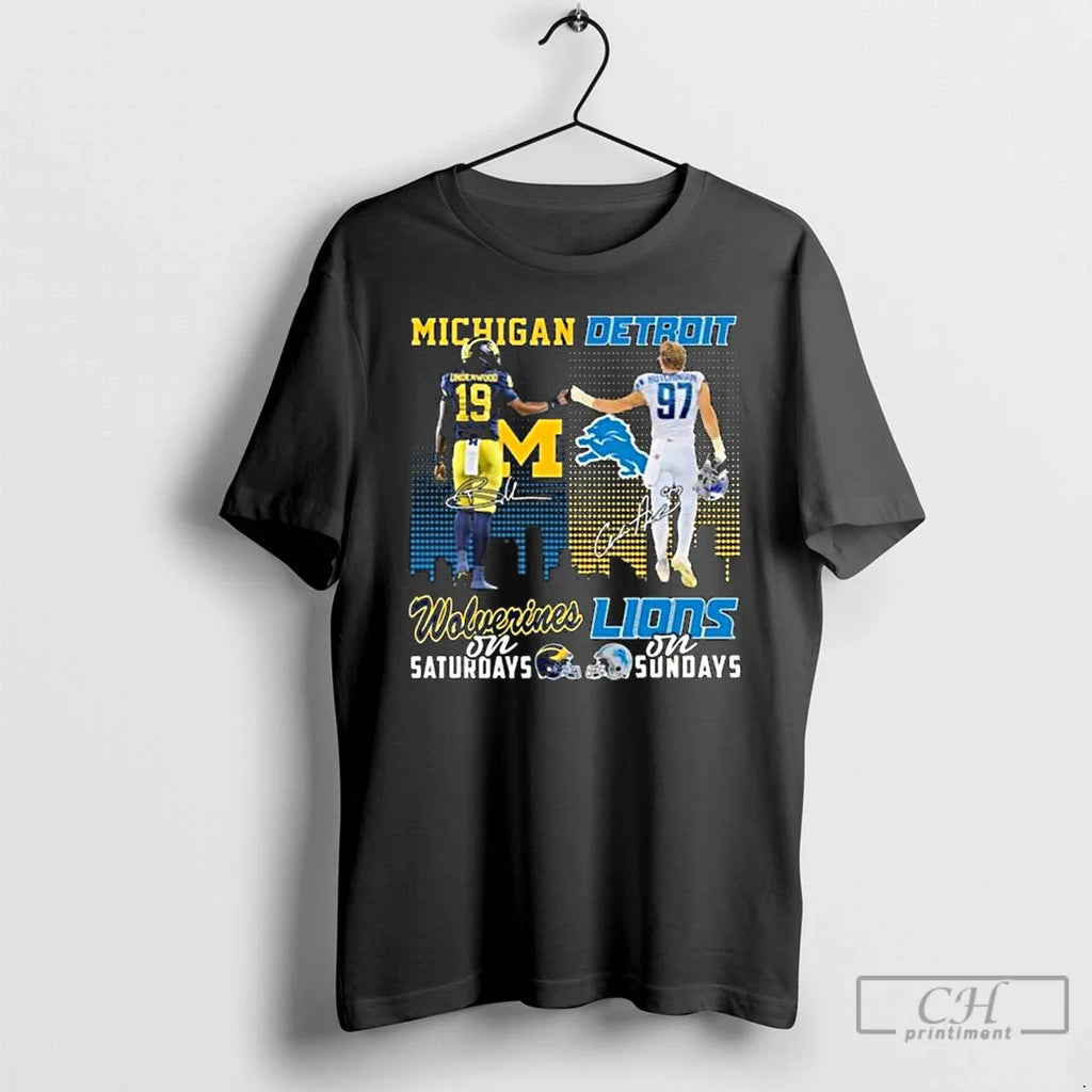 Classic Underwood Michigan Wolverines On Saturdays And Hutchinson Detroit Lions On Sundays Signatures Long Sleve