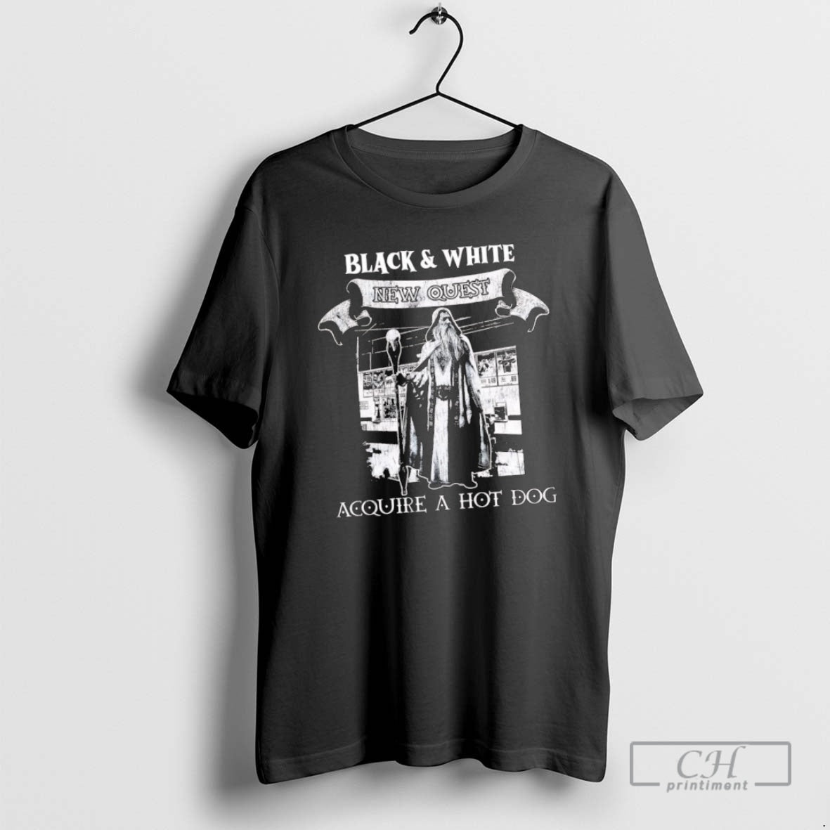 Classic Wizard Black White New Quest Acquire A Hot Dog Shirt Sweater