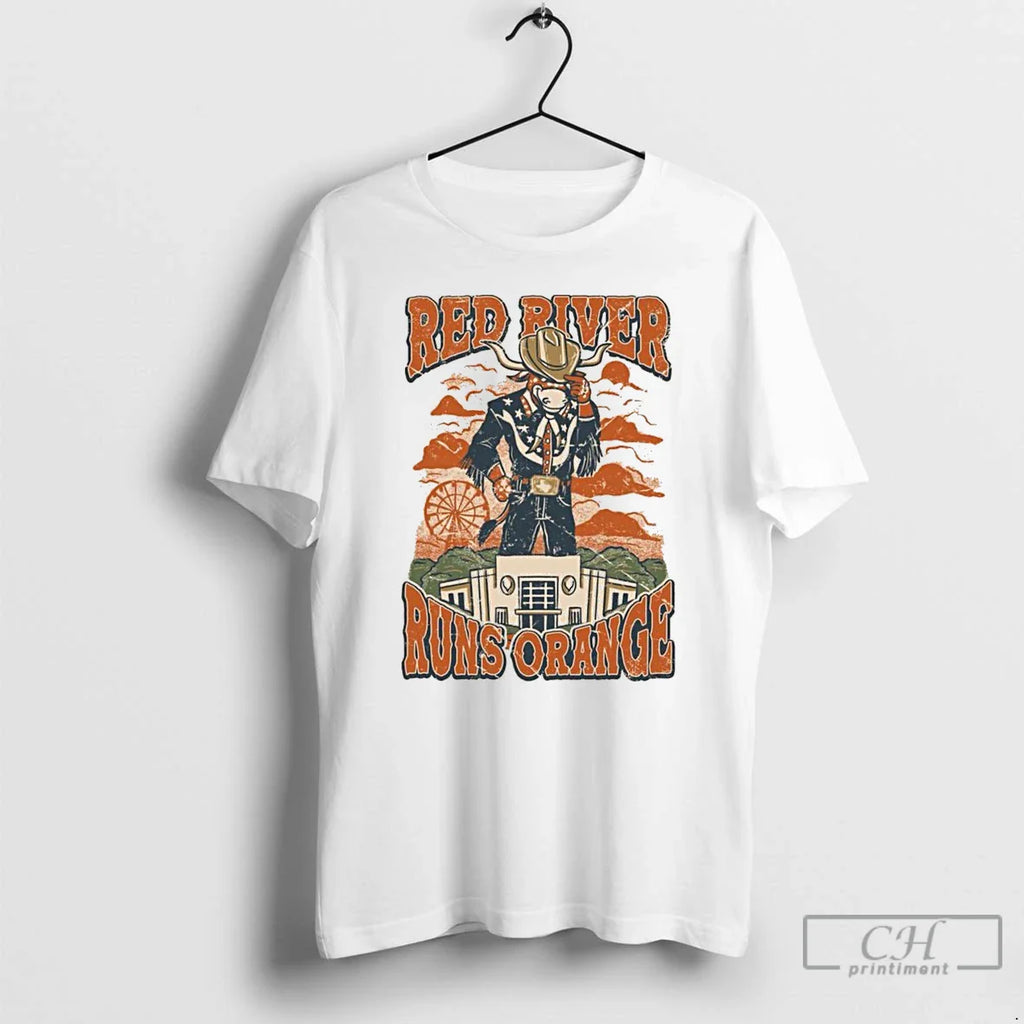 Classic Red River Runs Orange Texas Longhorns T Shirts