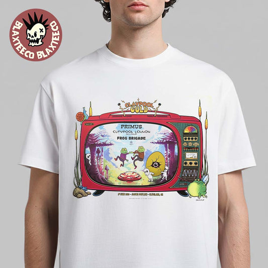 Claypool Gold Primus Claypool Lennon Delirium And Frog Brigade Cleveland Ohio 2026 Venue Poster At Jacobs Pavilion On 2 June 2026 T-Shirt